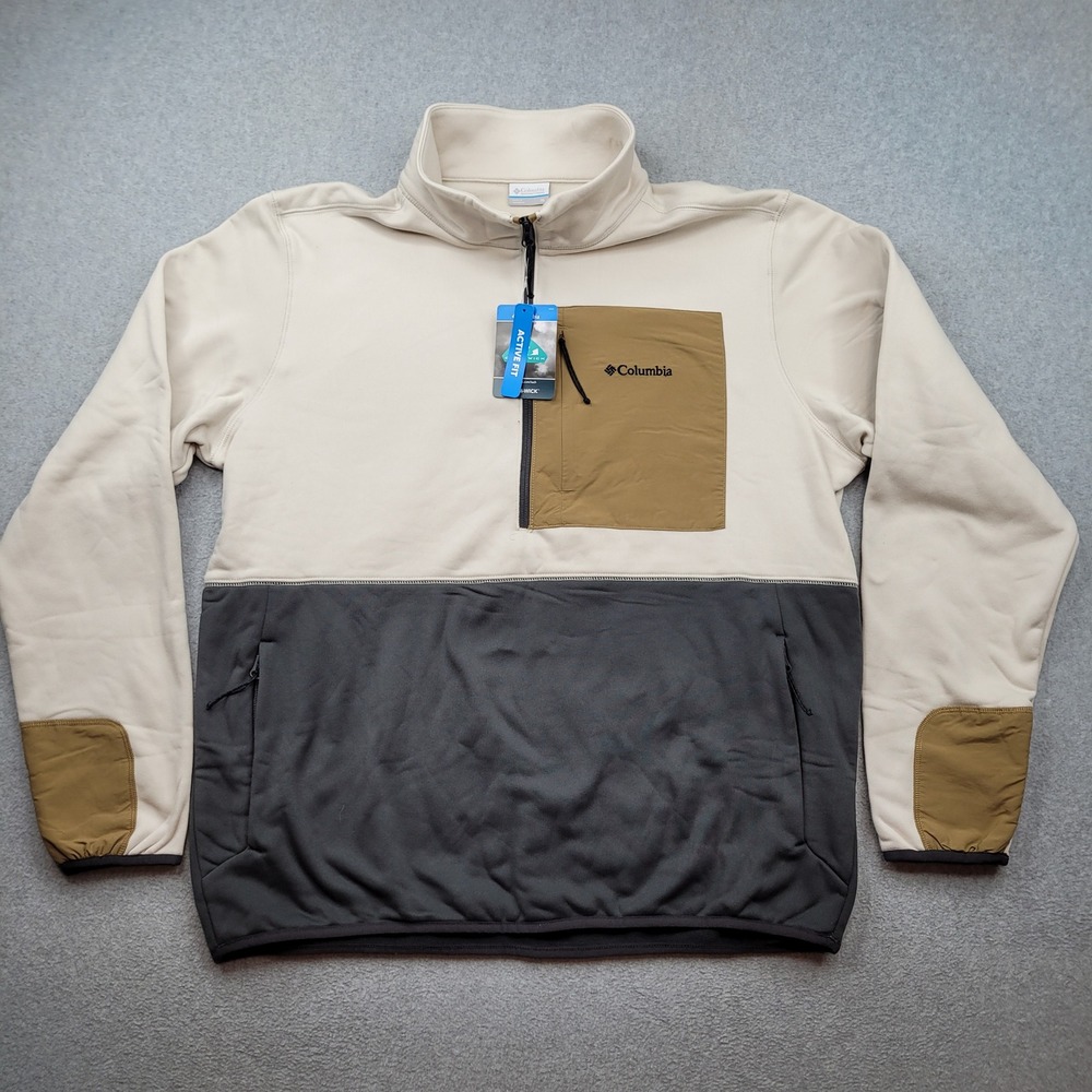 Columbia Hike Half Zip II Mens XL Beige Gray Pullover Fleece AO5282-278